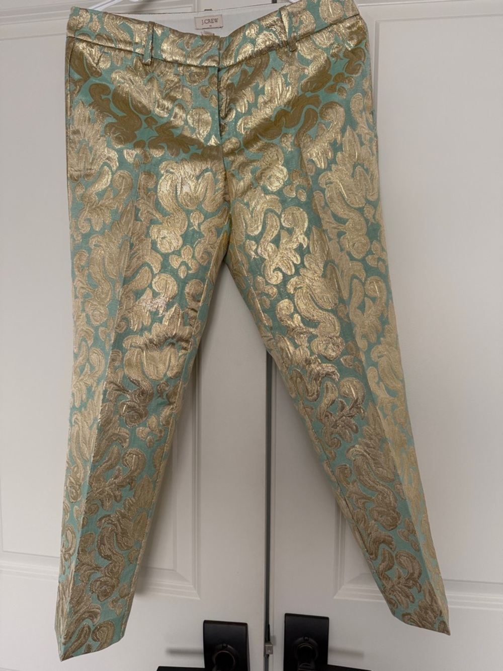 NWOT JCrew Gold Brocade Pants with Light Blue Base